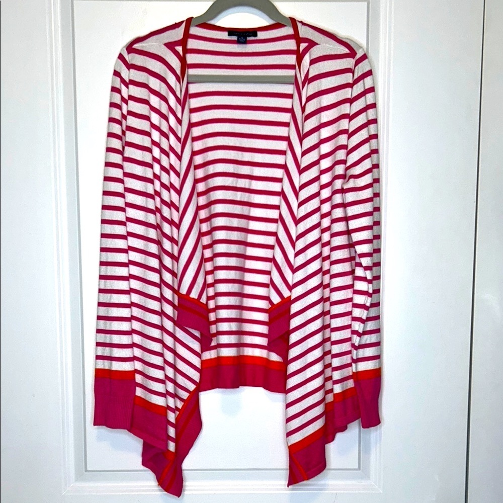 Tommy Hilfiger Pink, Orange and White Cardigan Sweater with Waterfall Front